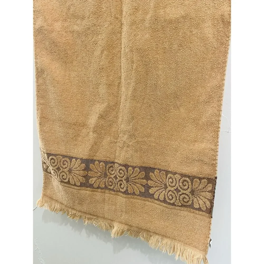 VTG MCM Towel Cannon Monticello Floral Fringe Tan-Neutral Bath Towel Made In USA